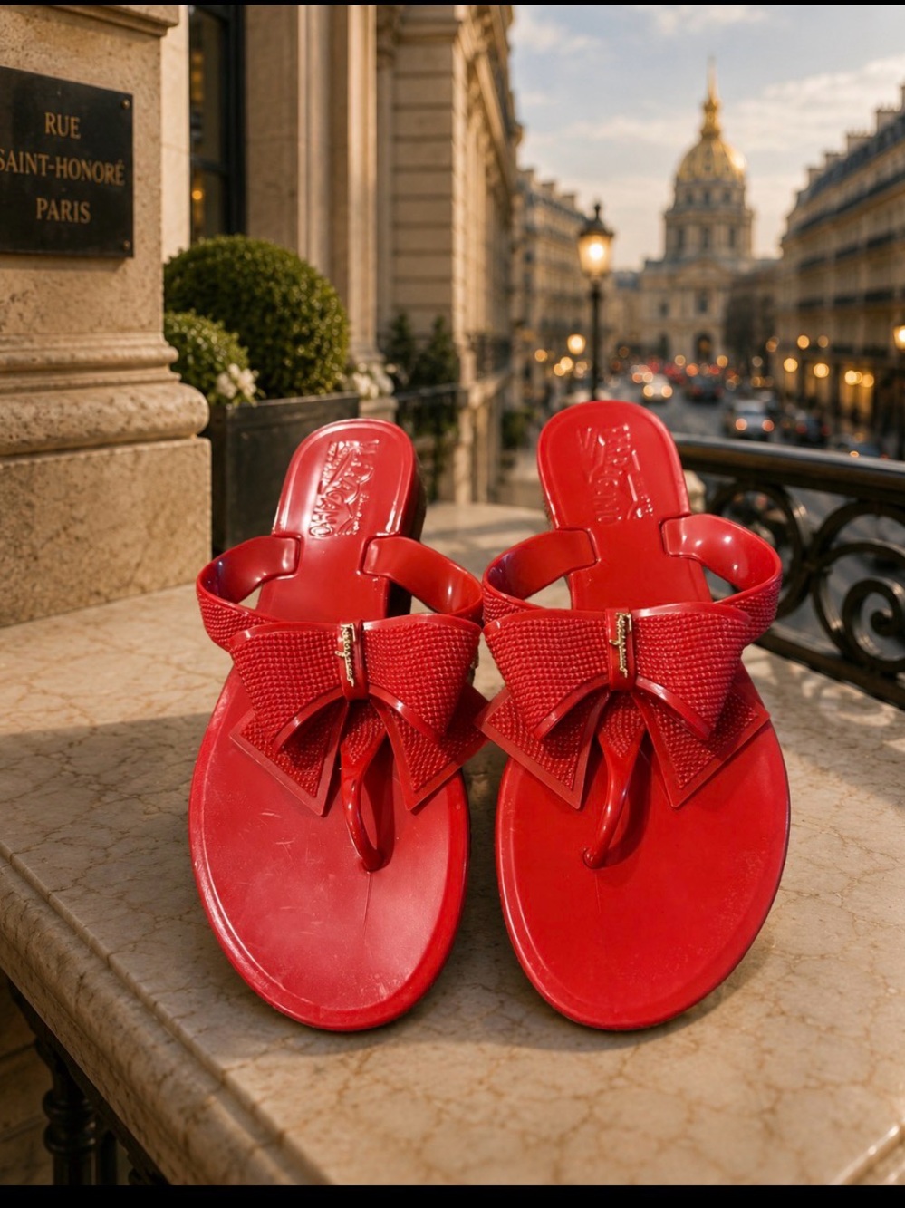 Salvatore Ferragamo Red Bow Thong Flats
